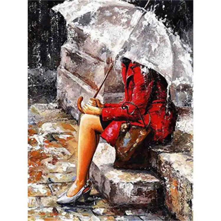 An Umbrella Girl DIY Diamond Painting 5D Full Drill Fashion Wall Art Home Decor Hand Embroidery Cross Stitch Kit