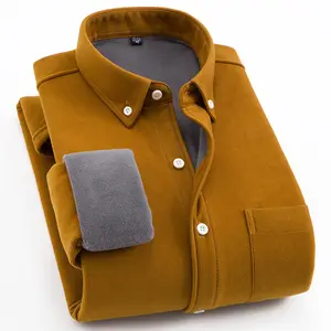 Chemise Oxford de couleur unie pour hommes, chemise à col boutonné d'hiver thermique à manches longues pour hommes, vente en gros