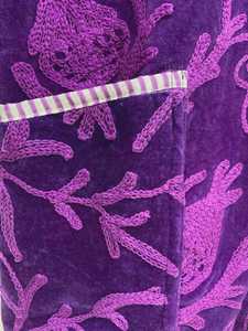 Robe Kaftan Longue Artisanale en Velours Violet à Imprimé Animalier, en Coton Suzani, Ceinturée, Style Bohème, pour Festival, Veste Élégante, Vêtement d'extérieur pour l'Hiver - Product Image 4