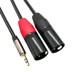 Câble de raccordement audio 3,5 mm stéréo vers 2 <span class=keywords><strong>XLR</strong></span> mâles, <span class=keywords><strong>double</strong></span> blindage, fiches plaquées or, pour équipement audio de studio et de sonorisation en direct - Product Image 1