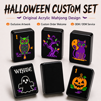 Table de Mahjong Américain Personnalisée de Luxe Moderne pour Halloween, avec Tuiles en Acrylique Noir Brillant, Design Original Effrayant Gravé, OEM ODM