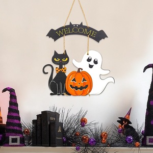 Personalizzabile carino Halloween porta appesa decorazione di legno zucca fantasma e pipistrello per festa in legno decorazione Halloween - Product Image 2