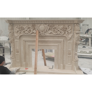 Cheminée en marbre beige Sahana sculptée à la main de style royal, style français, en pierre naturelle, pour projet d'aménagement intérieur - Product Image 1