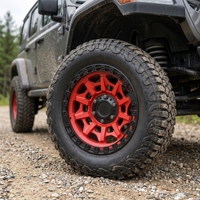 Velg Off-Road Aluminium Alloy Forged Beadlock Dua Warna Merah Hitam, Desain Monoblock Heavy-Duty High-Load, PCD ET Kustom