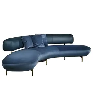 工厂定制切斯特蓝色皮革弧形沙发套装家具豪华便宜