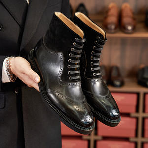 Botas de Trabajo de Cuero Transpirable de Estilo Británico Casual para Hombre, con Cordones y Tallado - Product Image 3