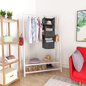 Organisateur de placard suspendu à 5 niveaux gris, étagère de rangement pliable avec crochets pour l'organisation de la chambre - Product Image 6