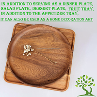 Assiettes en bois d'acacia rondes, ensemble d'assiettes en bois d'acacia, nettoyage facile, légères, pour plats, collations, desserts