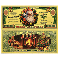 Billet de banque en or 24 carats Noël 2026, 1 000 000 USD, pièce de collection, cadeau de monnaie de Noël pour enfants, décoration familiale, 15x7cm, double face