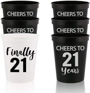 21岁生日派对用品可重复使用的塑料杯终于21年欢呼21岁塑料杯21岁生日礼物装饰品