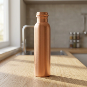 Premium 100% Pure Copper Modern Kitchen Water <b>Bottle</b> Plain Seamless Sports <b>Flask</b> Leak-Proof Ayurvedic Health Benefits Drinkware - Product Image 1
