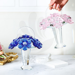 Panier à fleurs en cristal Darz, verre rose, décoration de bureau moderne, pièce unique, cadeau - Product Image 4