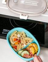 Nouvelle conception, boîte à lunch en plastique à 2 compartiments, trou d'aération, sans BPA, micro-ondable, style américain, récipient de conservation des aliments