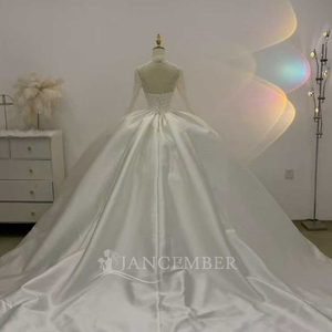 Lsjj137 Bridal Train Long Sleeve Wedding Dress Lace Embroidery Satin Wedding Dress Conservative Satin Wedding Dress Jancember - Product Image 5
