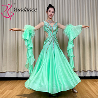 Robe de danse de salon B-26071 Yundance personnalisée en satin et mousseline vert menthe, tenue de scène moderne standard internationale, 2 options de coupe