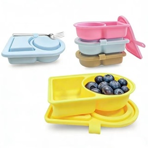 Food Grade Silicone Dip <b>Box</b> Portable Lid Reusable Double Compartment Seasoning <b>Box</b> Silicone <b>Snack</b> <b>Box</b> - Product Image 5