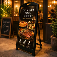 Afficheur LED portable en métal noir de type A pour l'intérieur et l'extérieur, pour restaurant