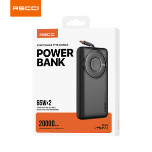 RECCI RPB-P72 20000mAh <b>65W</b> Fast Charging <b>Power</b> <b>Bank</b> with Built-in Retractable Cable Portable Charger - Product Image 3