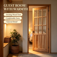 Solid Fir Solid Wood Glass Swing Door Natural Timber for Study Room Interior Partition