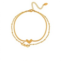 Bijou de pied haut de gamme d'été, style populaire des influenceurs en ligne, pendentif double couche en acier titane en forme de cœur et de lettre, pour la cheville