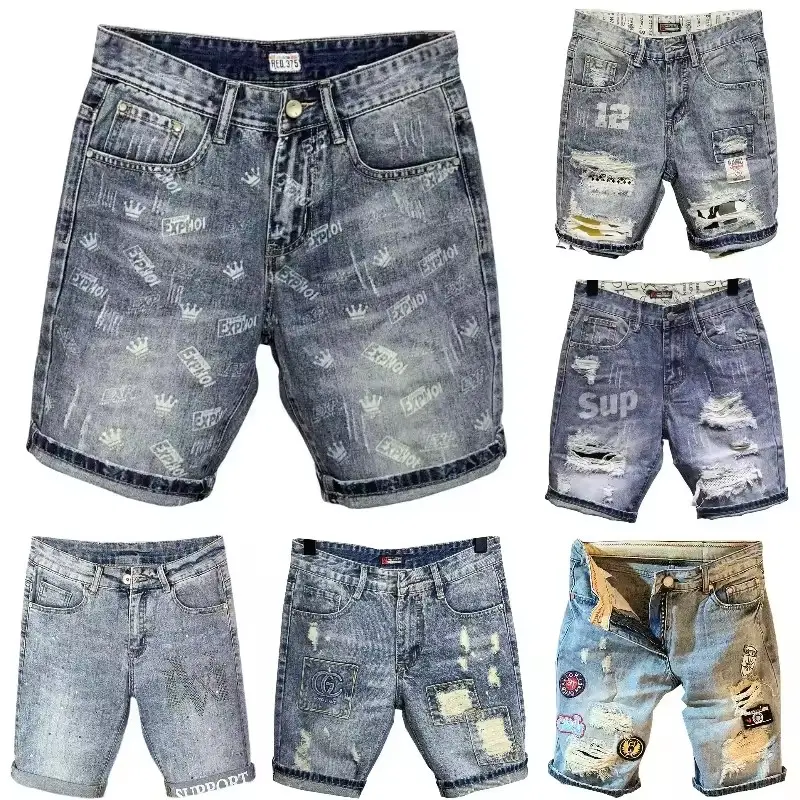 2024 hommes Denim Shorts pantalon 100% coton Offre Spéciale Denim Shorts pantalon Baggy fermeture éclair mouche Denim décontracté impression numérique tissé