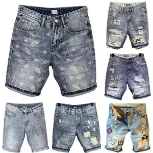 2024 Men Denim Shorts Pant 100% Cotton Hot Sale Denim Shorts Pant Baggy Zipper Fly Denim Casual Digital Printing Woven