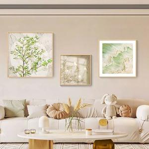 لوحات جدارية خشبية بنقوش زهور ونباتات بلون كريمي، إطار من سبائك الألومنيوم، لوحة فنية فاخرة للمنزل فن الجدران - Product Image 4