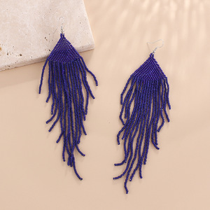 Pendientes bohemios largos con cuentas de borla hechos a mano <span class=keywords><strong>grandes</strong></span> pendientes colgantes de araña bohemios con cuentas de semillas pendientes colgantes para mujer - Product Image 6