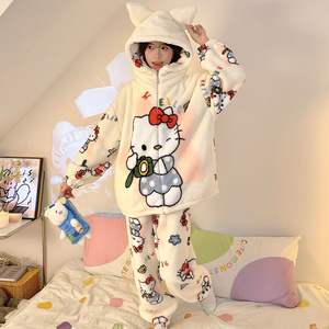 Nuovo inverno <span class=keywords><strong>pigiama</strong></span> da <span class=keywords><strong>donna</strong></span> con <span class=keywords><strong>peluche</strong></span> ispessito e grazioso cartone animato con cerniera di flanella Set di casa - Product Image 3