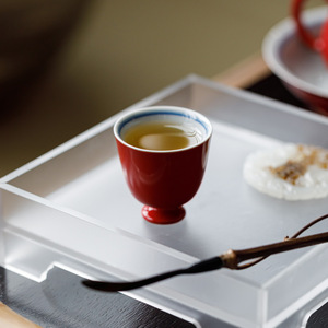 Guanlan Hand Painted Double Line Small <b>Teacup</b> Red Glaze Porcelain Traditional Chinese Style Tea Tasting Cup Kung Fu Tea Set - Product Image 3
