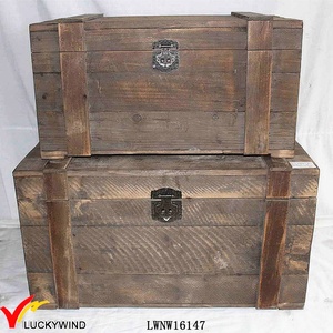 Luckywind <strong>Vintage</strong> Farmhouse Home Decor Handmade Natural Antique Reclaimed Wood Storage <strong>Trunk</strong> 20-35L Capacity Multifunctional - Product Image 3