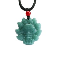 Pendentif pour femme en jadéite naturelle de qualité A, motif renard à neuf queues bleu aquatique, vente en gros en direct pour attractions touristiques