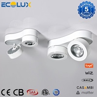 Ecolux CE ETL 360 ° Downlight LED intelligent double tête réglable Zigbee DALI en aluminium, CCT dimmable, compatible Tuya