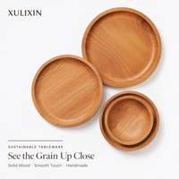 Assiette Ronde en Bois d'Acacia Écologique, Plat de Service en Bois pour Restaurant et Hôtel, Usinage CNC