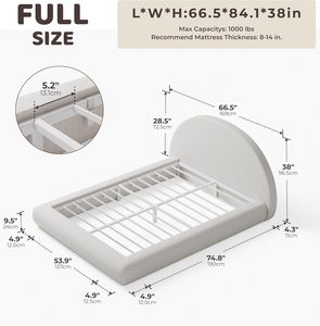 Base de Cama Moderna de Metal con Plataforma Completa, Tapicería de Terciopelo y Bouclé en Forma de Media Luna, <span class=keywords><strong>Cabecera</strong></span> Baja y Suave de 5 Pulgadas - Product Image 3