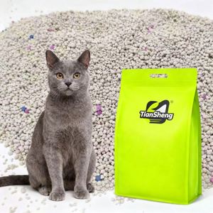 Bentonite de sodium écologique à agglomération rapide, 99 % sans poussière, hautement adsorbante, gris clair, en billes sphériques, parfum lavande, litière pour chat - Product Image 1