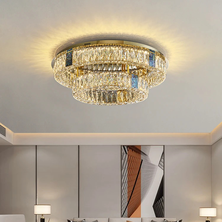 Zhongshan High Selling Golden Luxury Round Ring Indoor Decor Living Room Ceiling Lighting Lustre Shining Light