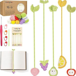 Kit <span class=keywords><strong>de</strong></span> <span class=keywords><strong>crochet</strong></span> fait main <span class=keywords><strong>pour</strong></span> débutants, 5 marque-pages fruits, tutoriels vidéo faciles, <span class=keywords><strong>pour</strong></span> adultes/femmes, DIY <span class=keywords><strong>de</strong></span> Noël - Product Image 2