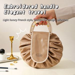 Ladies Travel Portable Pouch Pu Leather Waterproof <b>Makeup</b> <b>Bag</b> <b>Drawstring</b> Cosmetic <b>Bags</b> - Product Image 2