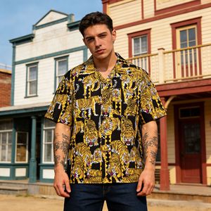 Camisa Hawaiana para <span class=keywords><strong>Hombre</strong></span>, Cuello Cubano, Estilo Náutico, Floral, Transpirable, de Algodón, Casual, de Verano, Manga Corta, Camisa Aloha - Product Image 1