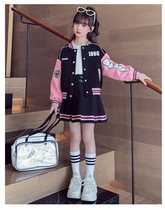 Conjunto de vestidos deportivos informales para niñas, abrigo de béisbol de Primavera/otoño con Falda plisada, <span class=keywords><strong>ropa</strong></span> para adolescentes, conjunto de dos piezas para niños - Product Image 3