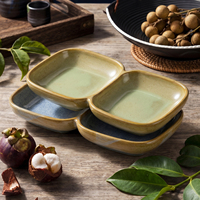 Plat à sauce en porcelaine de style vintage, double compartiment, vert, pour restaurant