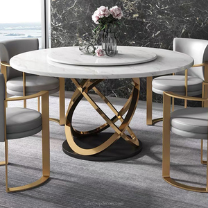 Factory Supply Popular White Marble Top Gold Stainless Steel Base <b>Dining</b> <b>Table</b> <b>Set</b> <b>Round</b> Luxury <b>4</b> Chairs - Product Image 3