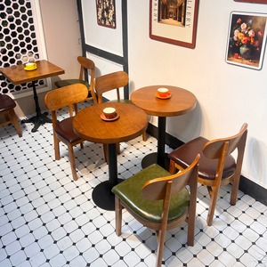Juego de Mesa y Sillas de Comedor de Madera Maciza Resistente, Diseño Moderno Vintage, Fácil Montaje, para Cafetería, Panadería, <span class=keywords><strong>Restaurante</strong></span> - Product Image 1
