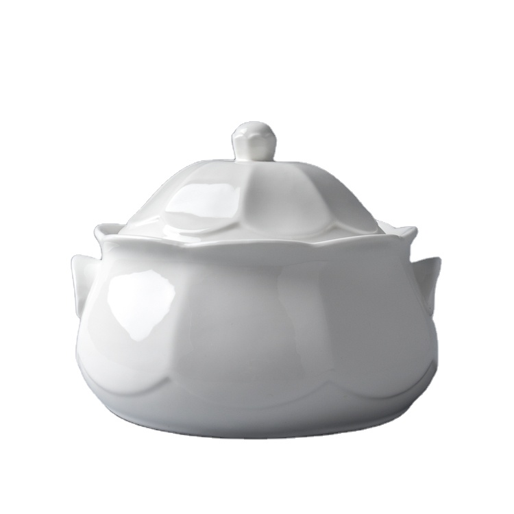 1.8L minestra Tureen mestolo Set di minestra in ceramica fornitore porcellana ceramica porcellana ciotole bianche Set di stoviglie pentola per minestra supporto per alimenti