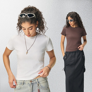 92.2% Cotton 7.8% Spandex <b>Women</b> <b>Short</b> <b>Sleeve</b> Basic Stretch T-<b>Shirts</b> Y2K 260Grams Going Out Tops Baby Tee - Product Image 3