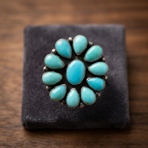 Sleeping Beauty Turquoise Natural Gemstone Rhodium Plated Cute 925 Sterling Silver Handmade Flower Shape Wedding Anniversary - Product Image 3