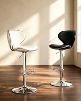 Tabouret de bar moderne en bois de haute qualité avec dossier, base en acier et siège en cuir - Chaise de bar pivotante stable et durable pour usage commercial et domestique