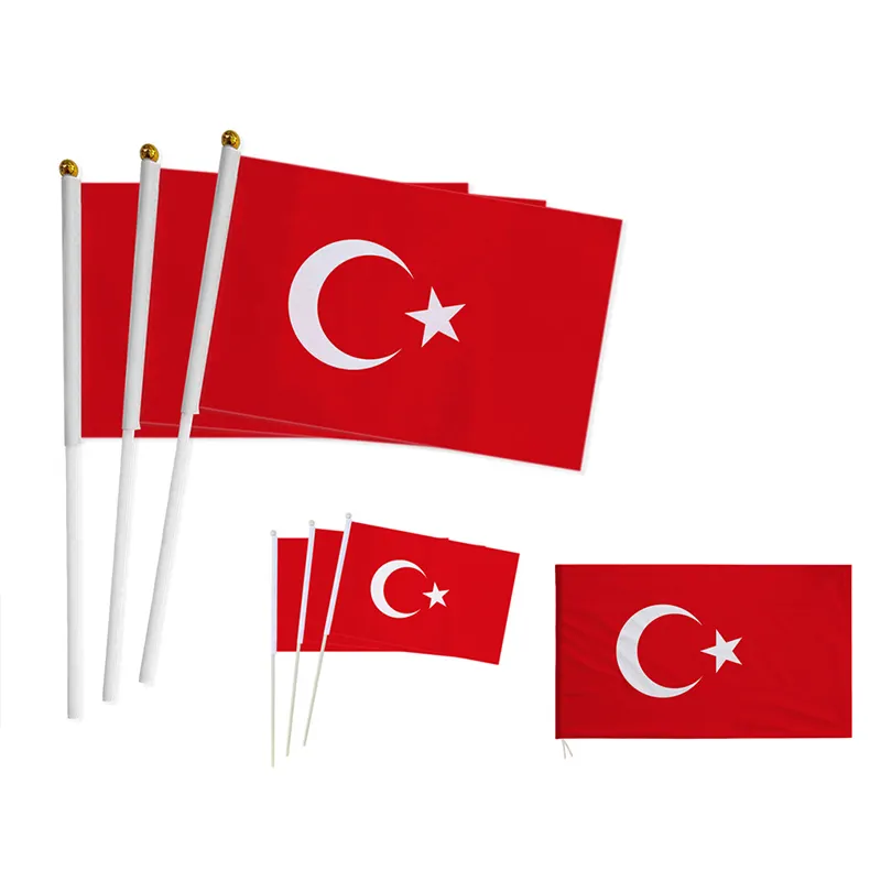 Wettbewerbs fähiger Preis Hand winken Flagge 14*21cm Langlebige Polyester Türkei Hand winken Flagge