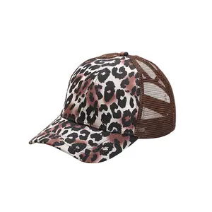 레오파드 인쇄 높은 포니 테일 볼 캡 여성 Snapback 여름 메쉬 모자 여성 패션 모자 캐주얼 조정 가능한 모자